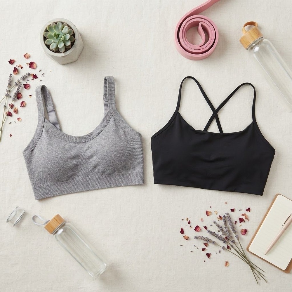 Old Navy Active Sports Bra Set XL Gray Fluid Seamless Black CloudComfy Go-Dry